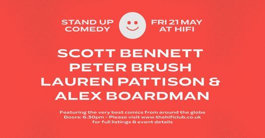 Stand Up Comedy with Scott Bennett, Peter Brush, Lauren Pattison & Alex Boardman