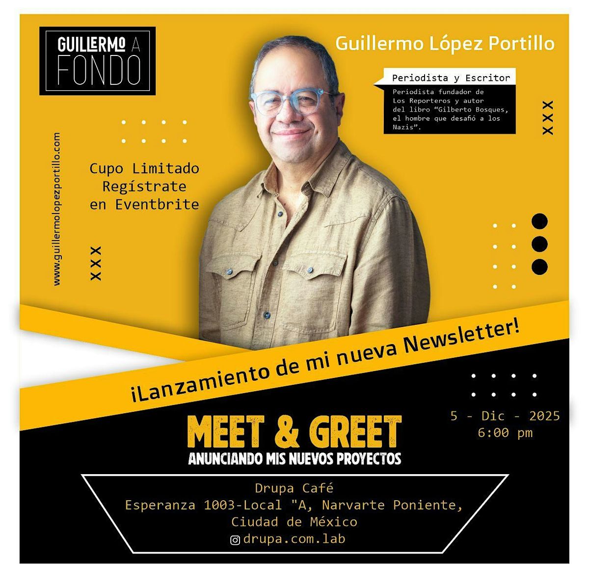 Meet & Greet con el periodista Guillermo López Portillo, 5 December | Event in Narvarte | AllEvents