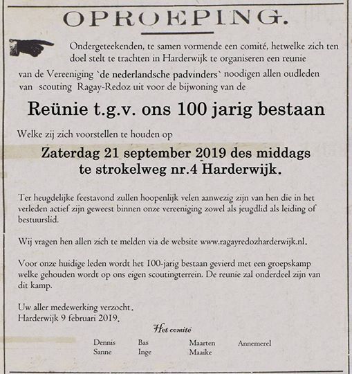 Reunie 100 Jaar Ragay Redoz Scouting Ragay Redoz Harderwijk September 21 2019 Allevents In Jarig Op 9 September