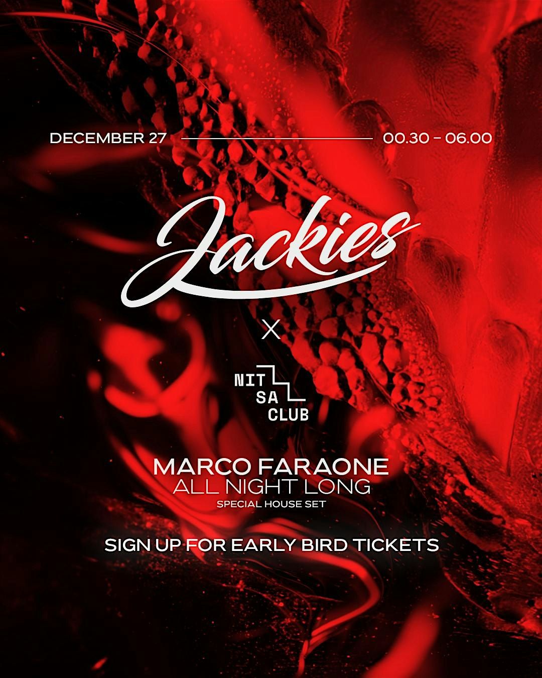 Jackies x Nitsa w/ Marco Faraone House Set (All Night Long), 27 December | Event in Barcelona | AllEvents