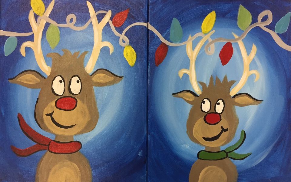 Parent & Me Reindeer Grape Kids Paint Class, Painted Grape