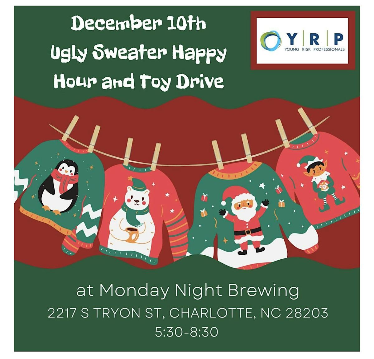 YRP Ugly Sweater Happy Hour and Toy Drive, 10 December | Event in Charlotte | AllEvents