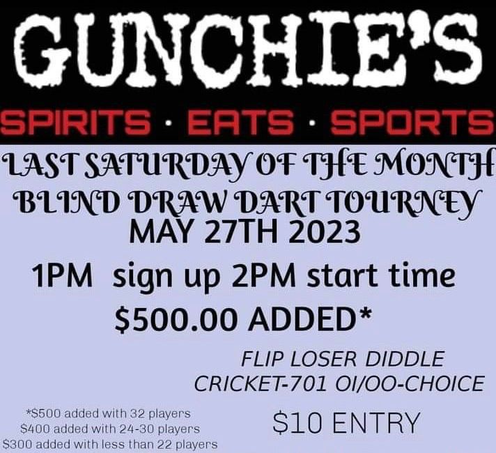 ??BLIND DRAW DART TOURNEY??, Gunchies Davenport, May 27 2023 AllEvents.in