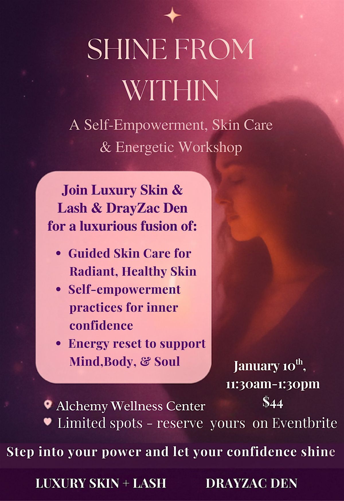 Shine from Within- A Self-Empowerment, Skin Care & Energetic Workshop, 10 January | Event in Sanford | AllEvents