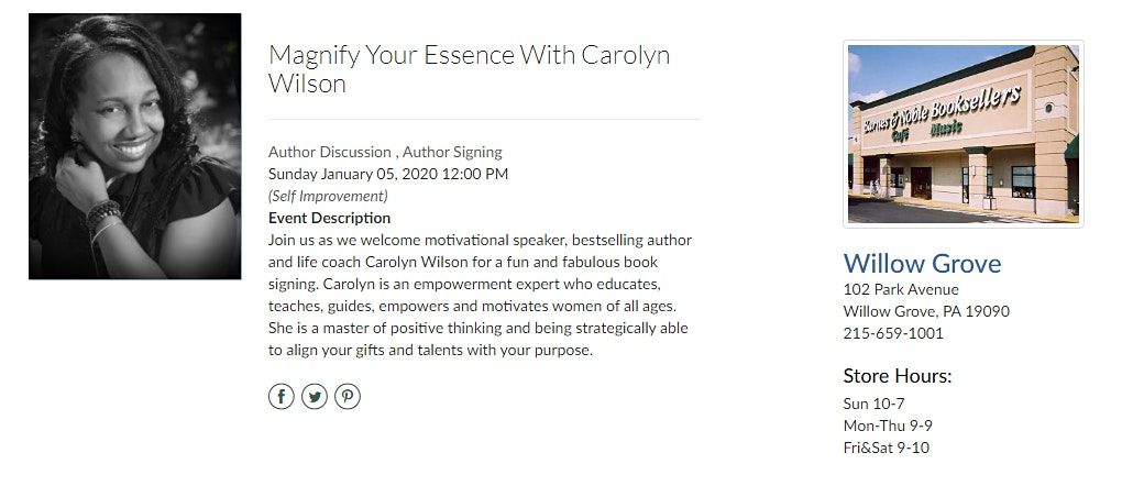 Magnify Your Essence With Carolyn Wilson At Barnes Nobles