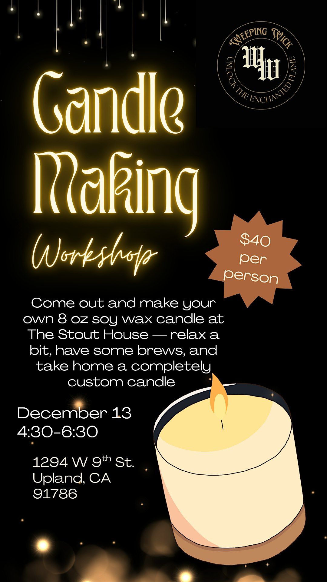 Candle-Making workshop + Brews, 13 December | Event in Upland | AllEvents