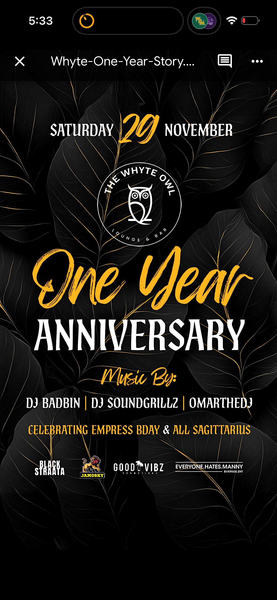 WHYTE OWL-ONE YEAR ANNIVERSARY, 29 November | Event in Edmonton | AllEvents