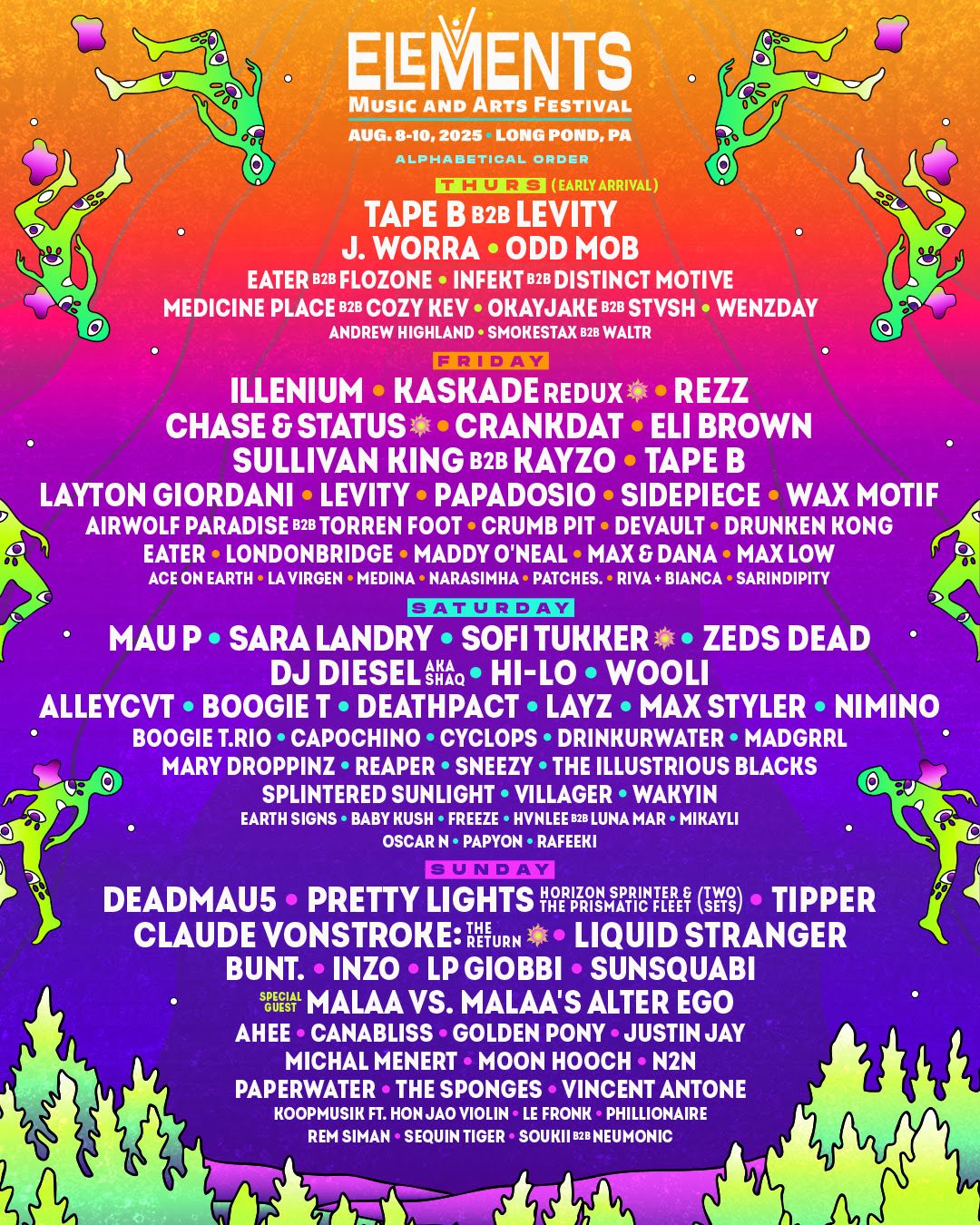 Elements Music Festival: Deadmau5  Pretty Lights  Tipper - Sunday, 9 August | Event in Long Pond | AllEvents