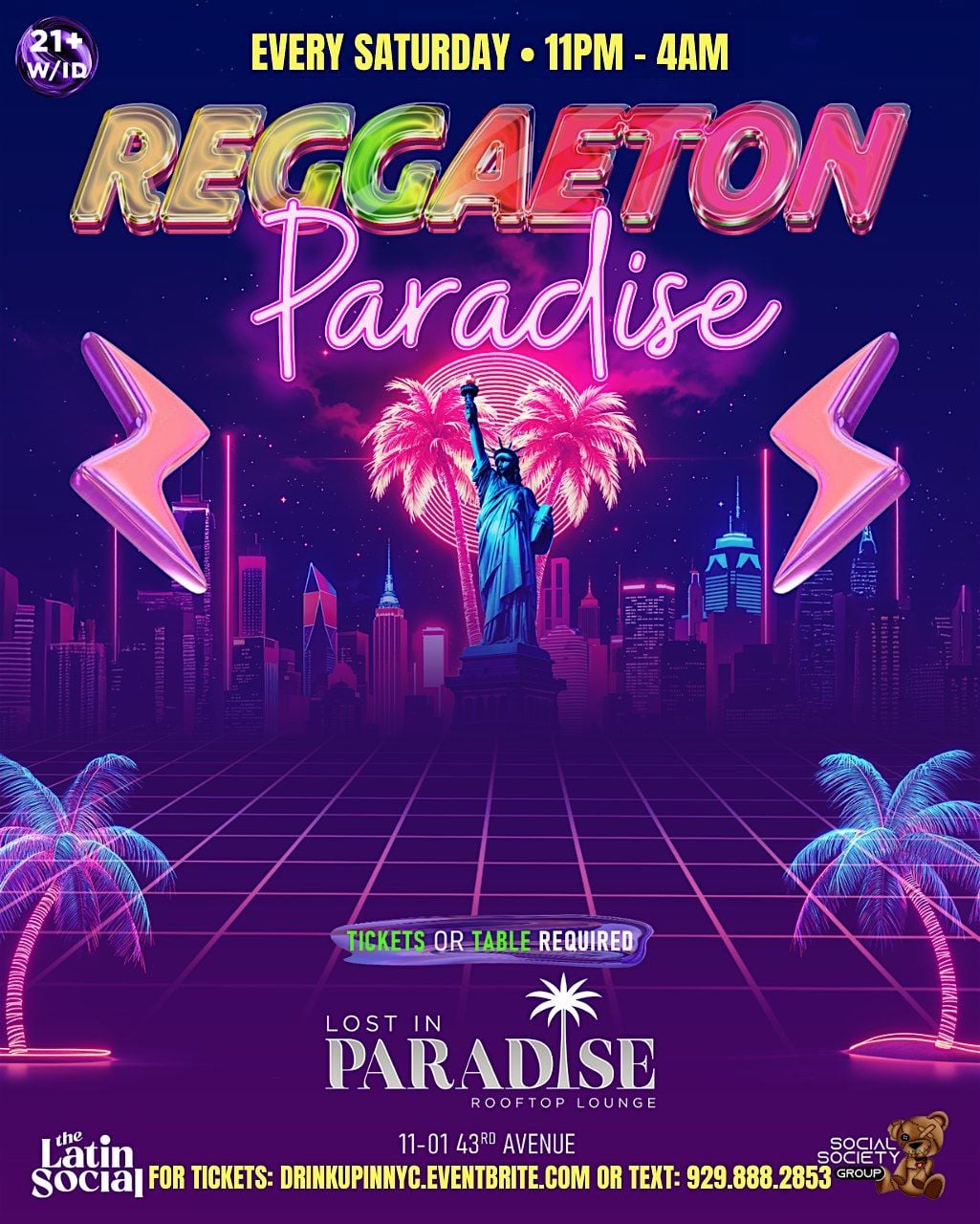 Reggaeton Paradise Saturday Nights @ Lost in Paradise Rooftop(DrinkUpinNYC) event poster
