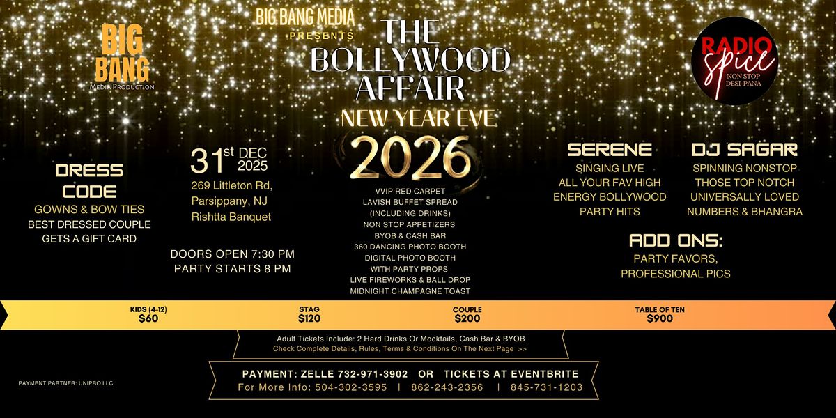 NYE-2026 BOLLYWOOD AFFAIR, NJ, 31 December | Event in Parsippany-Troy Hills | AllEvents