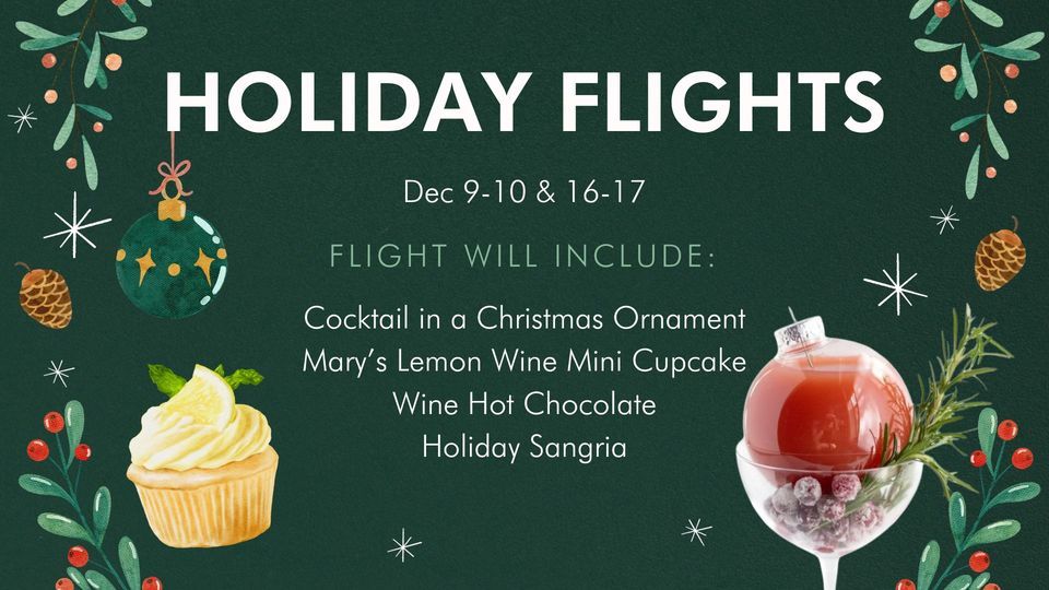 Holiday Flights Cocktail, Mini Cupcake, Wine Hot Chocolate, Sangria