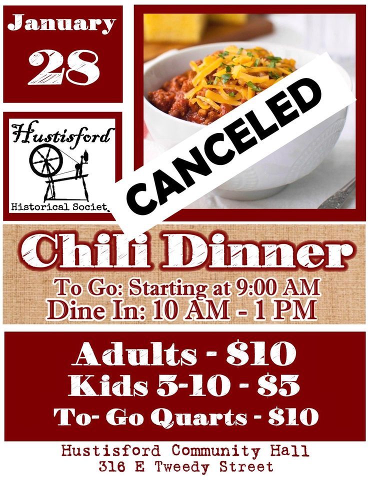 Chili Dinner, Hustisford Community Hall, January 28 2024 AllEvents.in