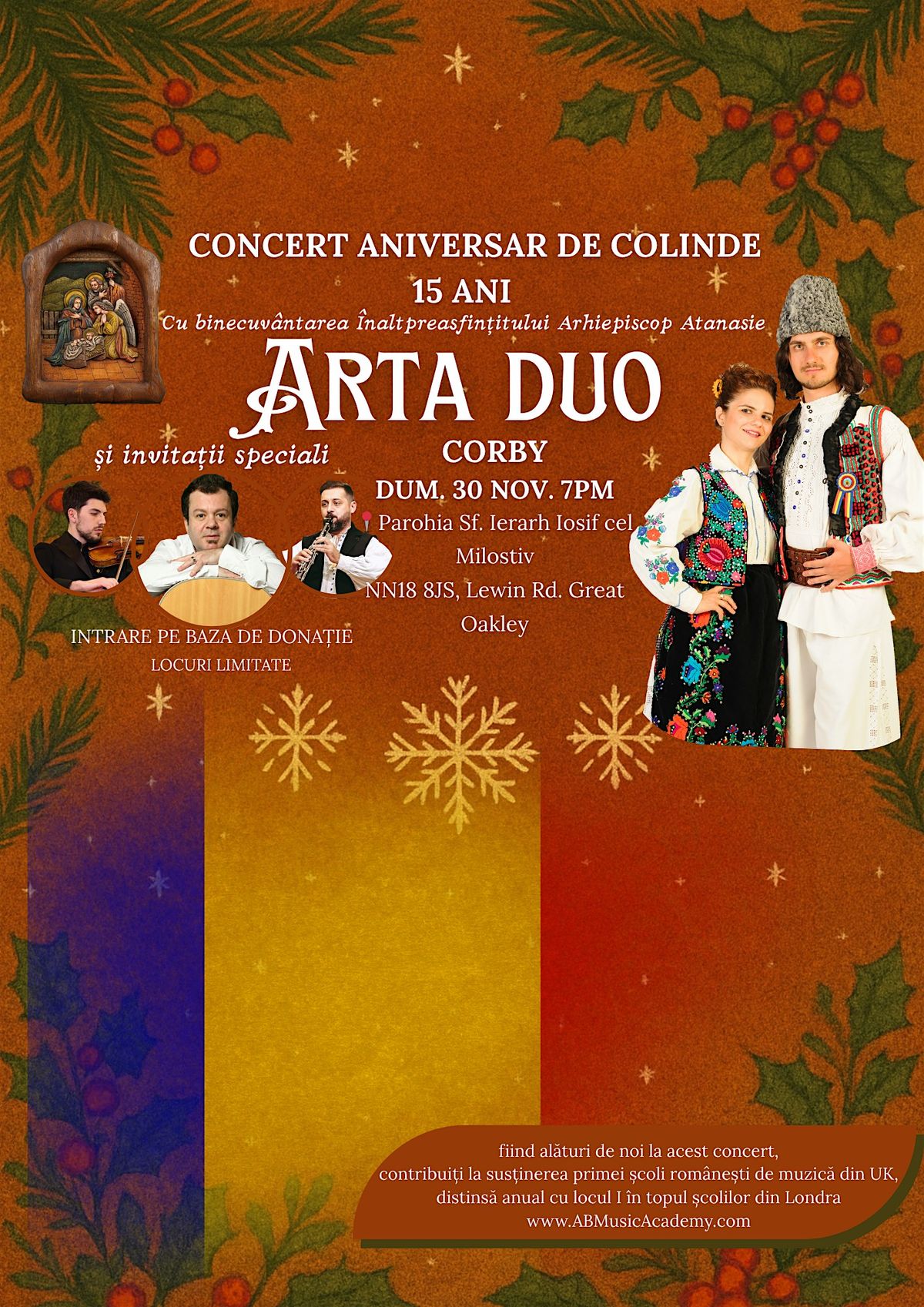* CORBY *Concert Aniversar de Colinde Arta Duo 15 Ani + Dragoș Moștenescu, 30 November | Event in Great Oakley
