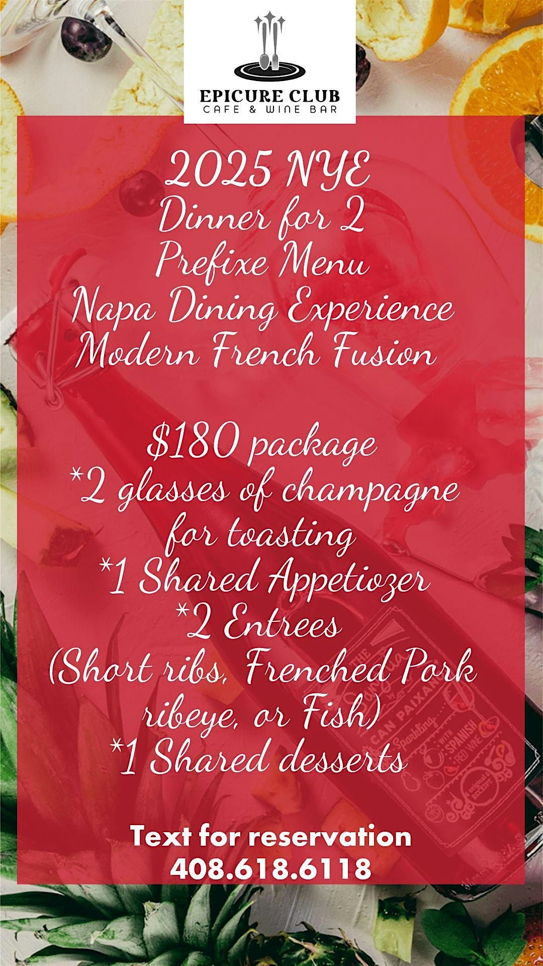 NYE Dinner for 2- inclusive champagne, starter, entrees, and dessert., 31 January | Event in San Jose | AllEvents