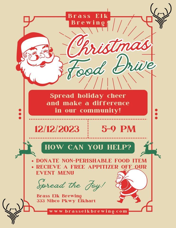 Brass Elk Canned Food Drive, Brass Elk Brewing, Elkhart, December 13