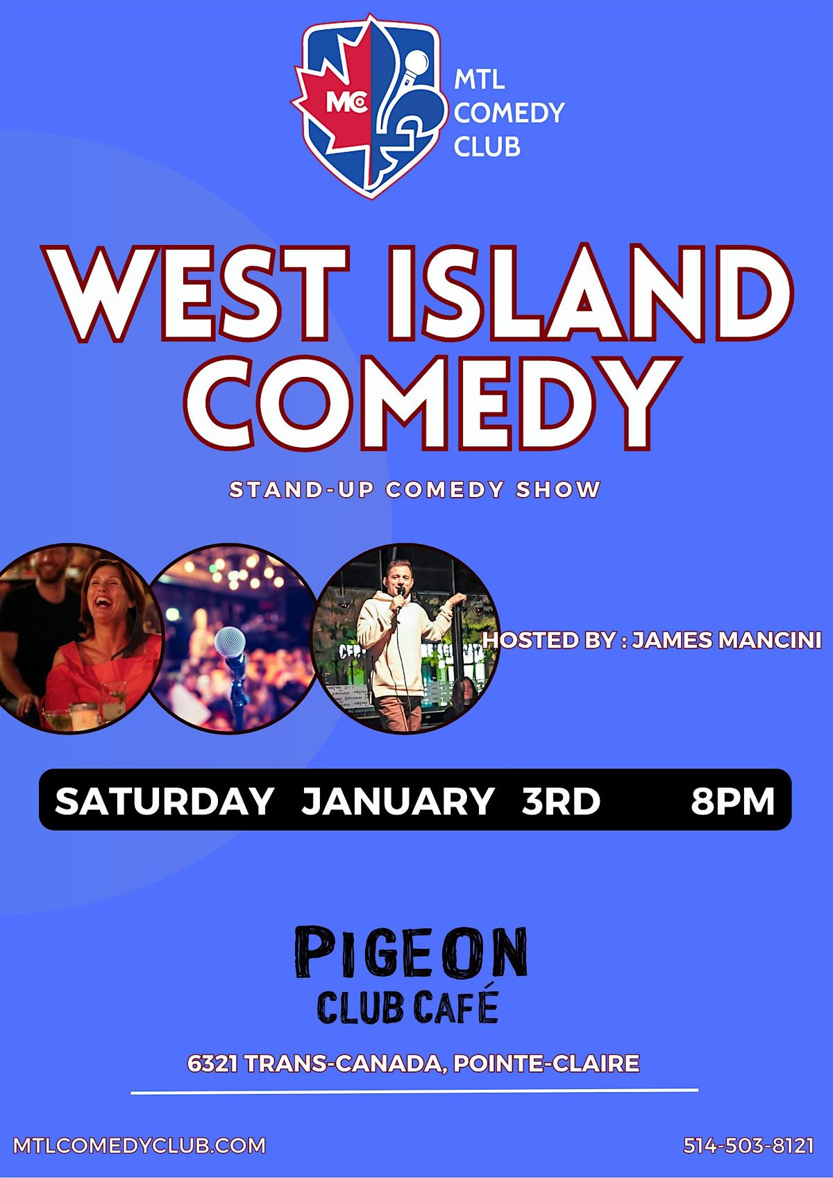Saturday January 3rd, 8pm | West Island Comedy Show at Pigeon Cafe, 3 January | Event in Pointe-Claire | AllEvents