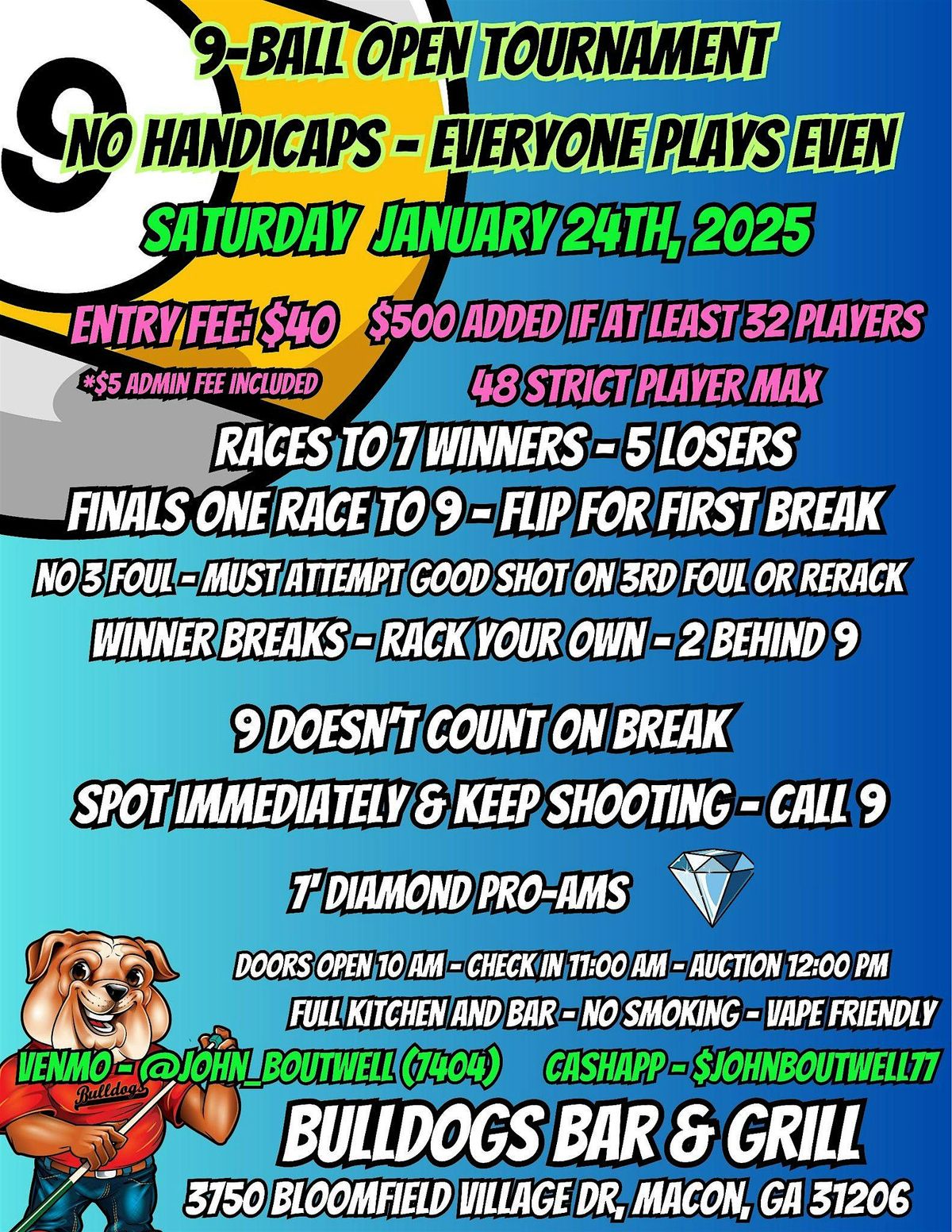 Bulldogs Bar & Grill Open 9-Ball Tournament