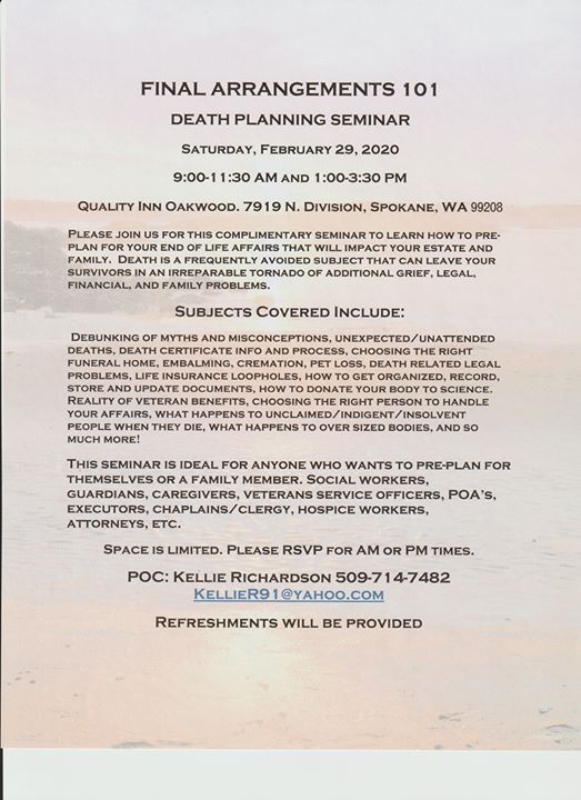 Death Education Seminar At Quality Inn Oakwood Spokane