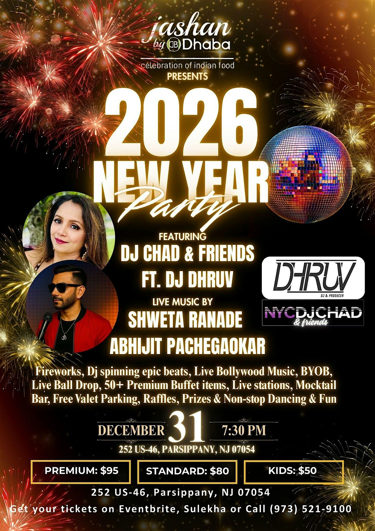 Jashan NYE Night: DJ, Live Bollywood Music, Fireworks & Dinner Buffet, 31 December | Event in Parsippany-Troy Hills
