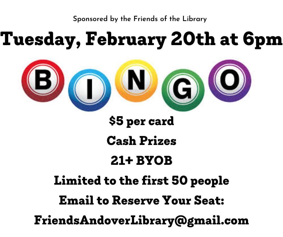Library Bingo Raffle Friends of the Library BINGO, 1511 E Central Ave Andover, KS, United ...