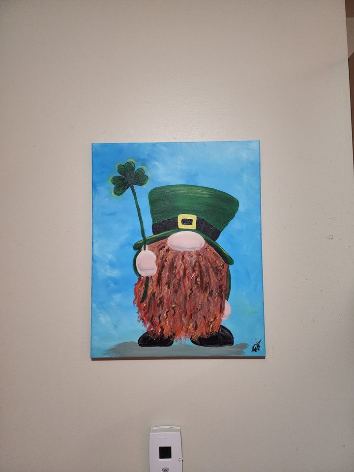 Lucky Irish Gnome painting Cowbell on Rock Row, Cowbell Rock Row