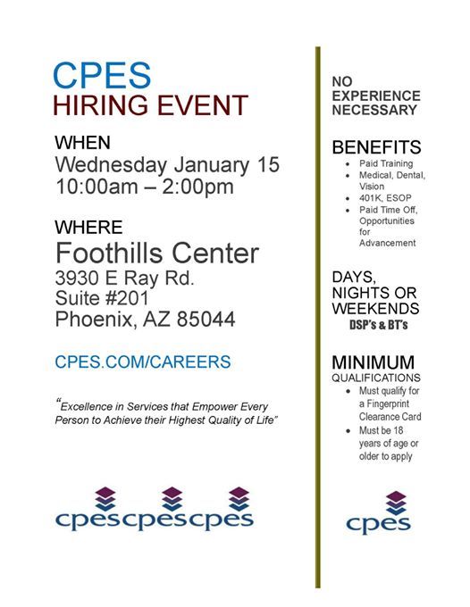 Cpes Hiring Event At 3930 E Ray Rd Phoenix Az 85044 7160 United