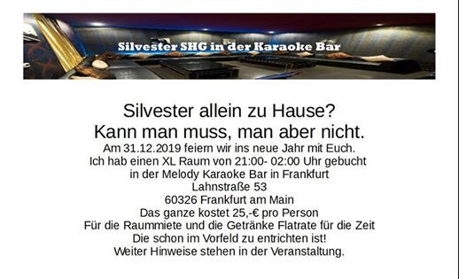 Silvester Shg In Der Karaoke Bar Melody Karaoke Bar Frankfurt Am Main December 31 To January 1 Allevents In Silvester Shg In Der Karaoke Bar Melody Karaoke Bar Frankfurt Am Main December 31 To January 1 Allevents In