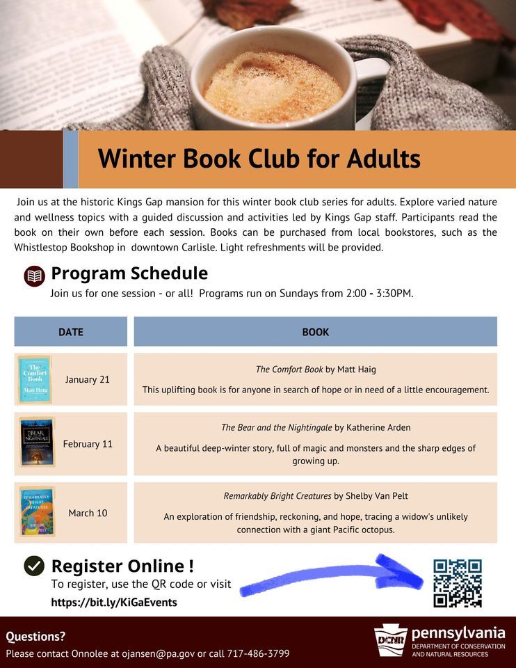 Winter Book Club for Adults, Kings Gap Environmental Education Center