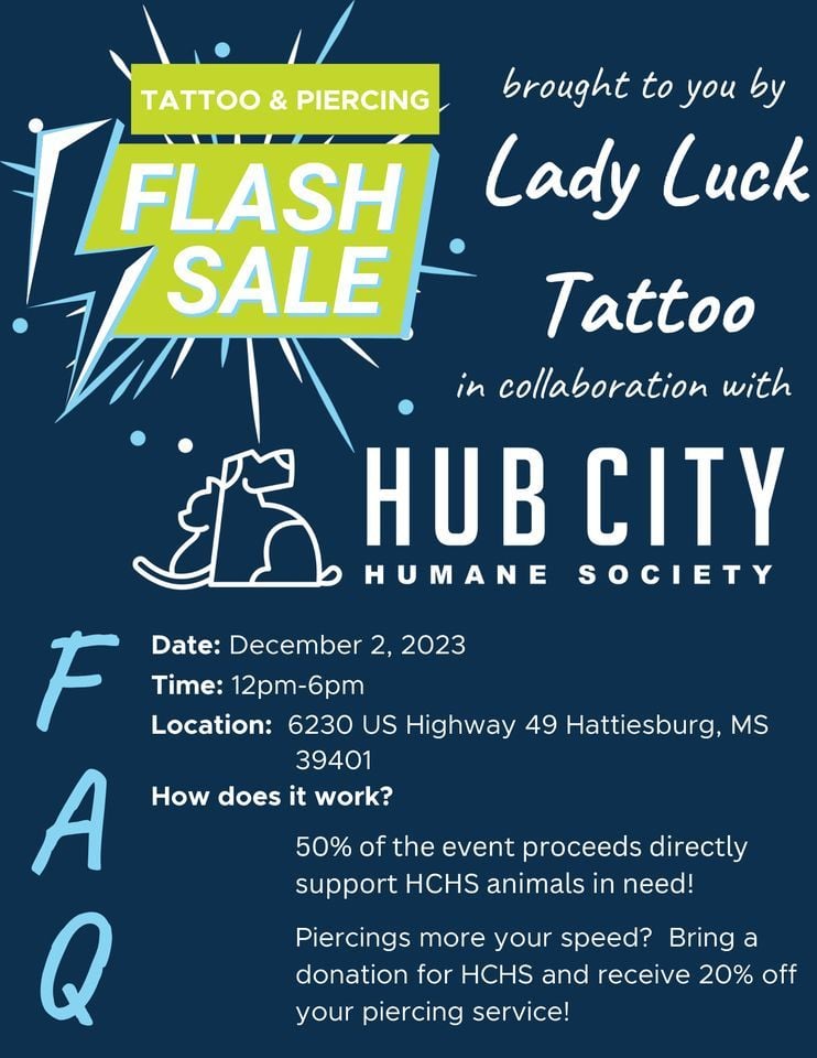 Flash Tattoo Event, Lady Luck Tattoo, Hattiesburg, December 2 2023