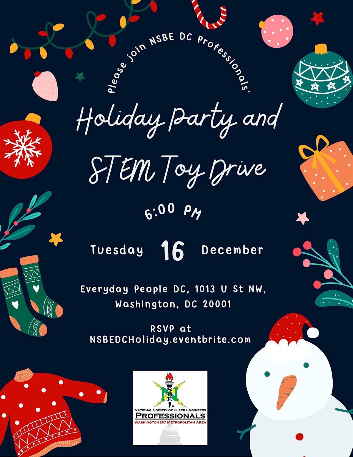 NSBE DC Holiday Party and STEM Toy Drive, 16 December | Event in Washington | AllEvents