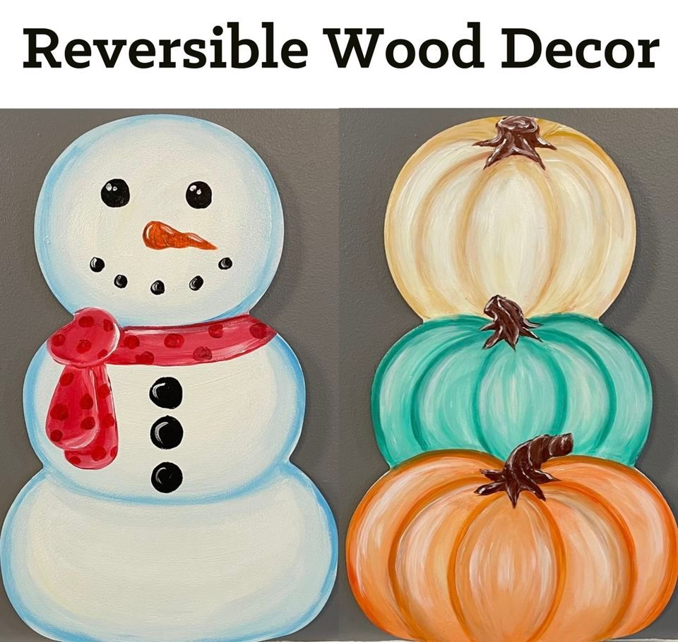 Pumpkin Snowman Reversible Wood Decor Wine Design Fayetteville