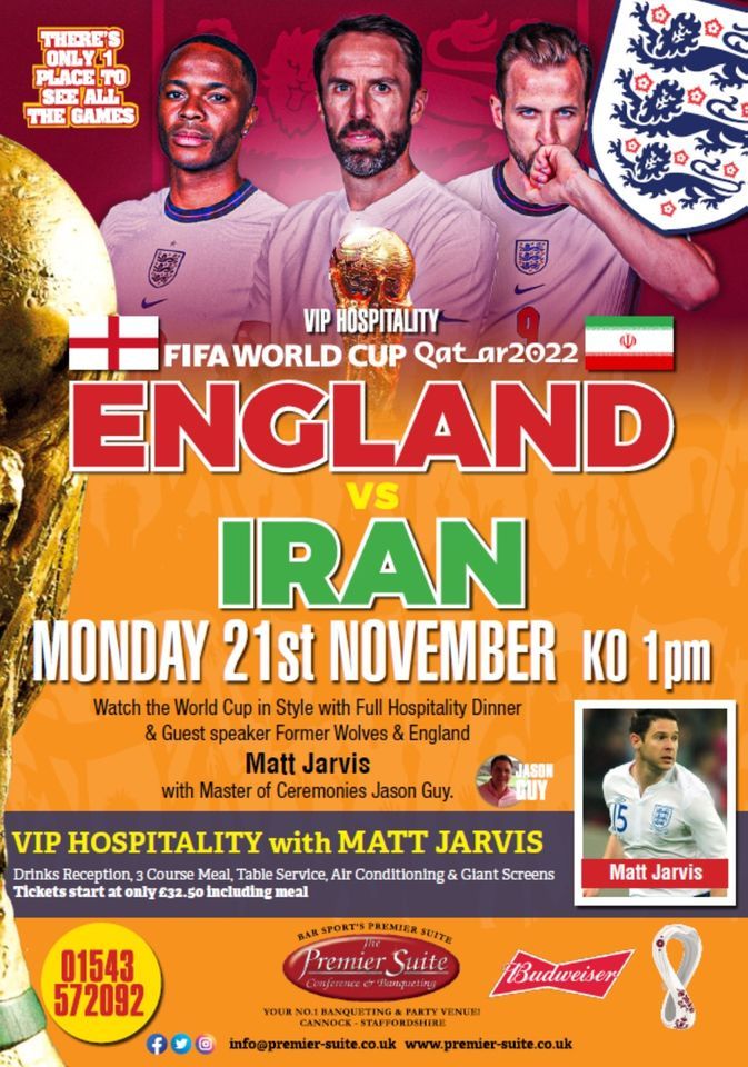 The 2022 World Cup England V Iran with Matt Jarvis live at Bar Sport