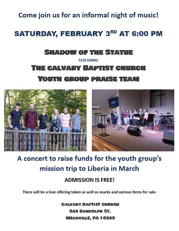 Shadow of the Statue Concert Fundraiser for Calvary Baptist Church