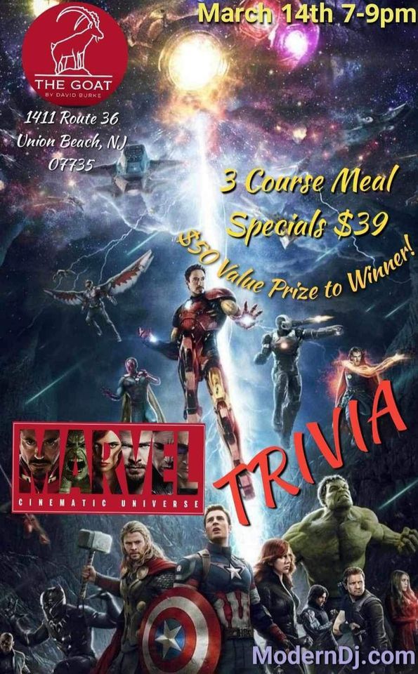 “Marvel Movies” Trivia Night Dinner at THE GOAT by David Burke in Union