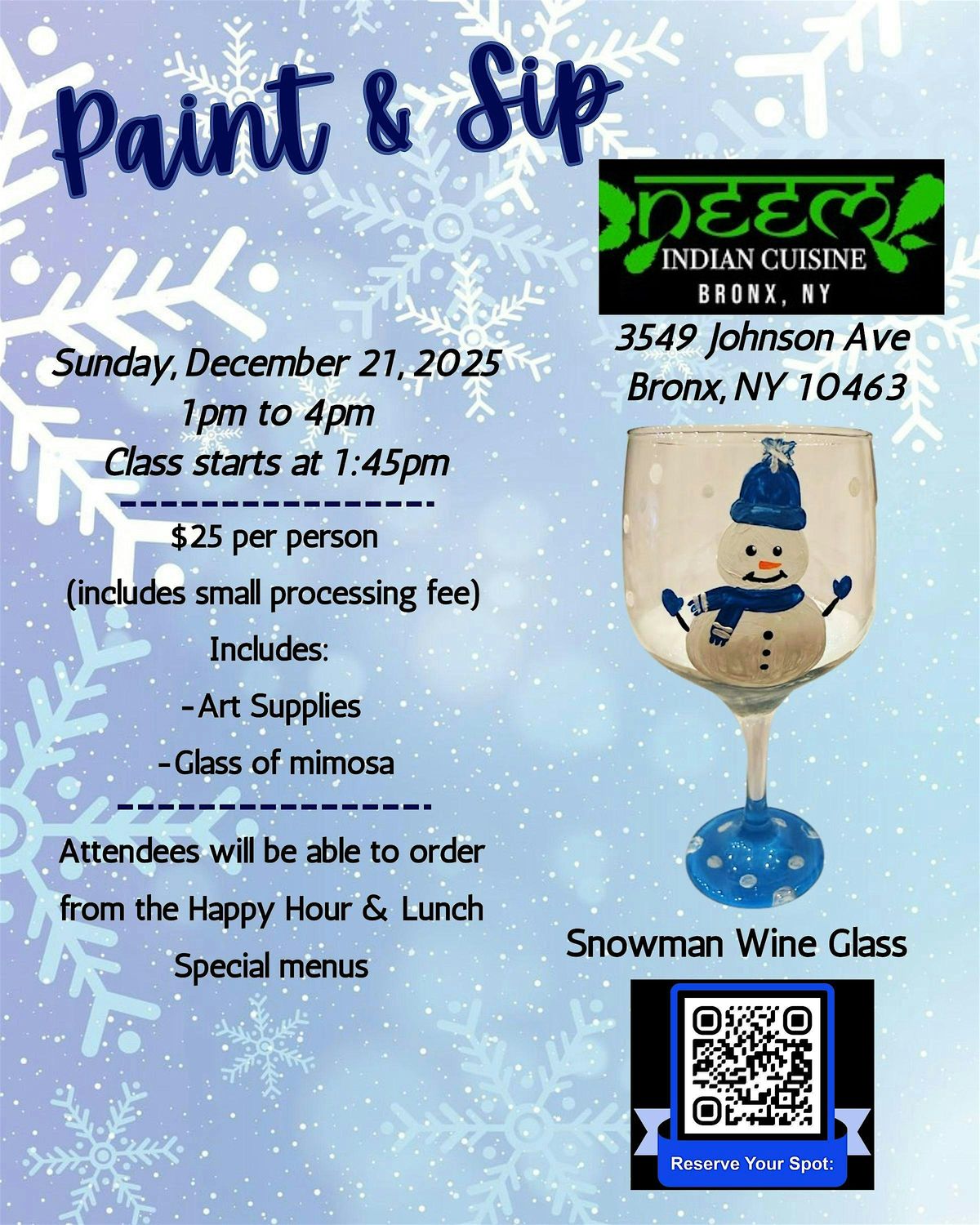 Paint & Sip @ Neem Indian Cuisine, 21 December | Event in The Bronx | AllEvents