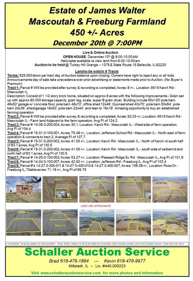 Estate Of James Walter 450 +/ Acres, Turkey Hill Grange Belleville