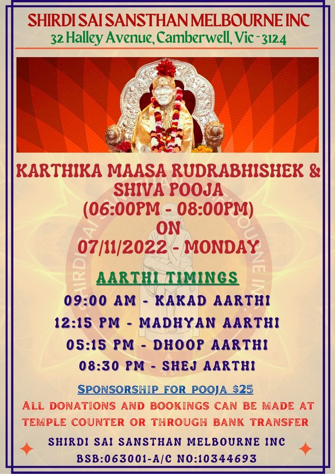 Karthika Masa Rudraabhishek Shiva Pooja, Shirdi Sai Sansthan Melbourne
