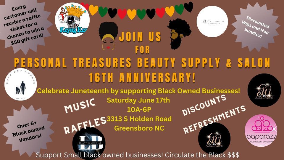 Personal Treasures Supply & Salon 16th Anniversary Sale and Celebration. , Personal