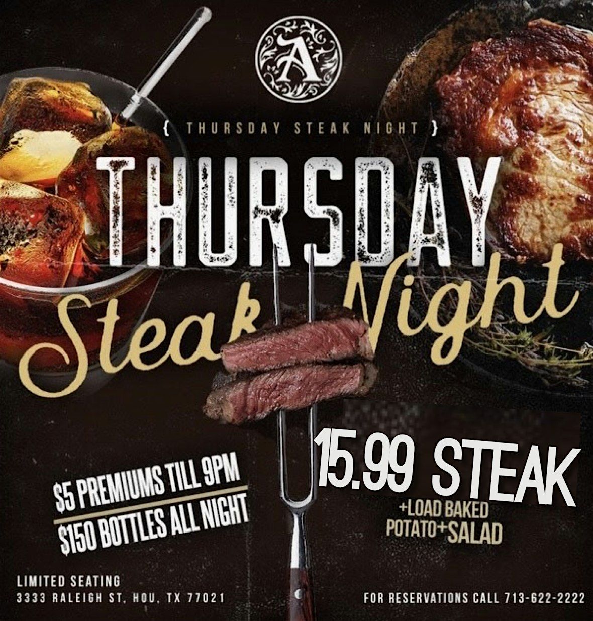 Steak Night Thurs at The Address TEXT "STEAK" to 832.752.2196 for sections | Event in Houston | AllEvents