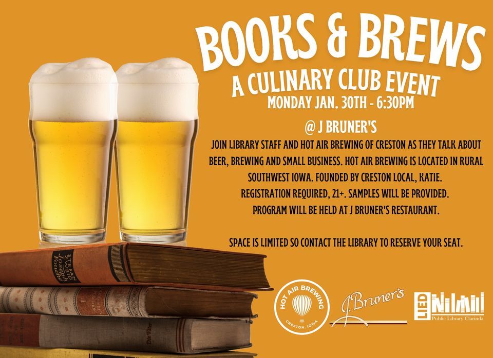 Books & Brews Culinary Club Hot Air Brewing J Bruners, J Bruners