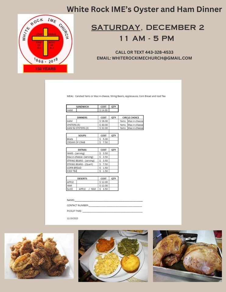 Oyster & Ham Dinner , 6300 White Rock Road, Skyesville, Maryland