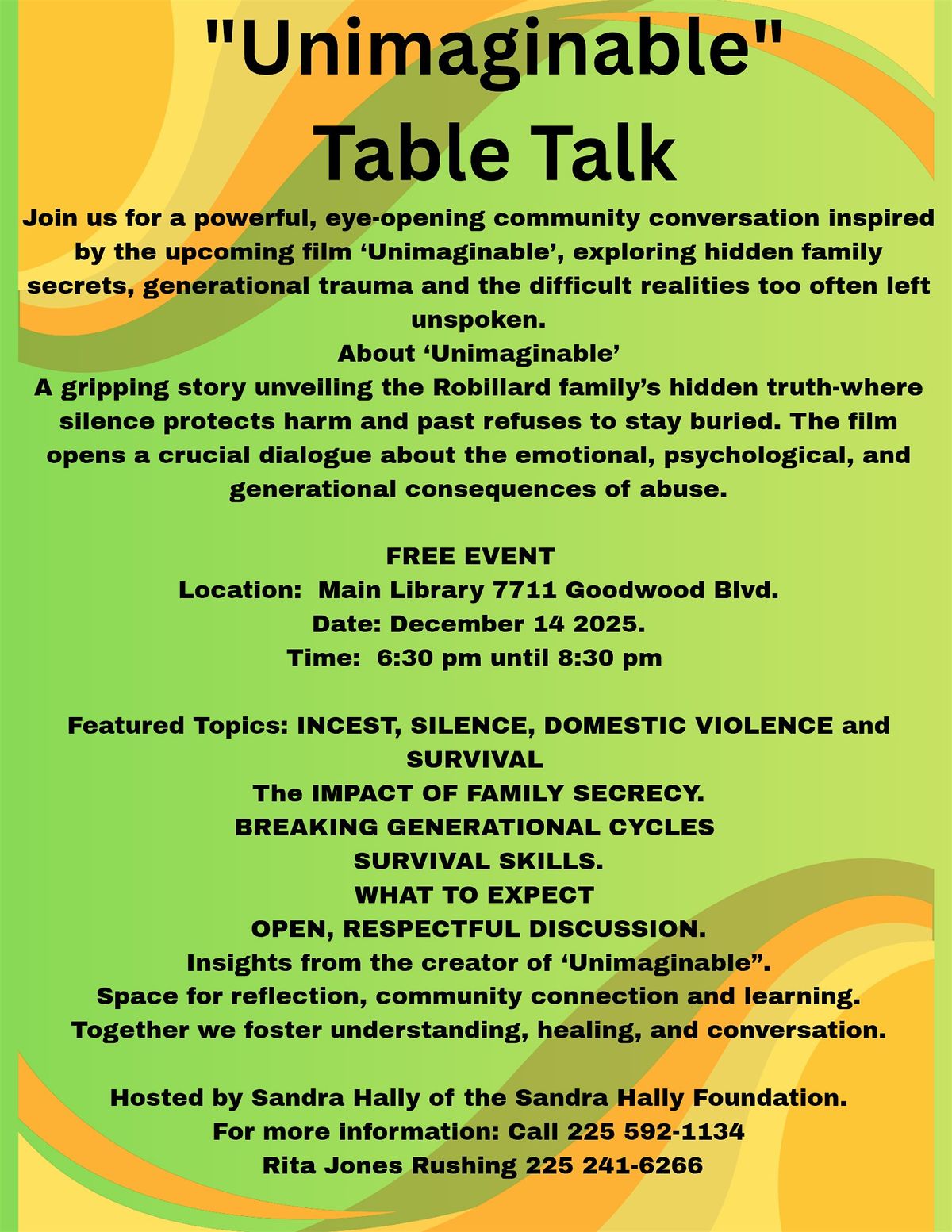 "Unimaginable " Table Talk, 14 December | Event in Baton Rouge | AllEvents