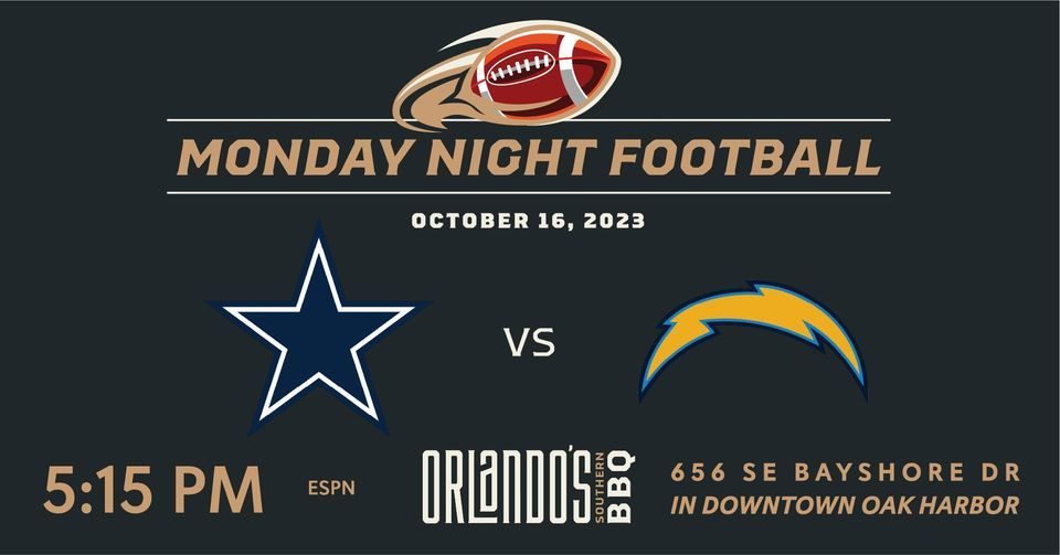 Cowboys Chargers on MNF Football Watch Party! BBQ, Orlando's Bar
