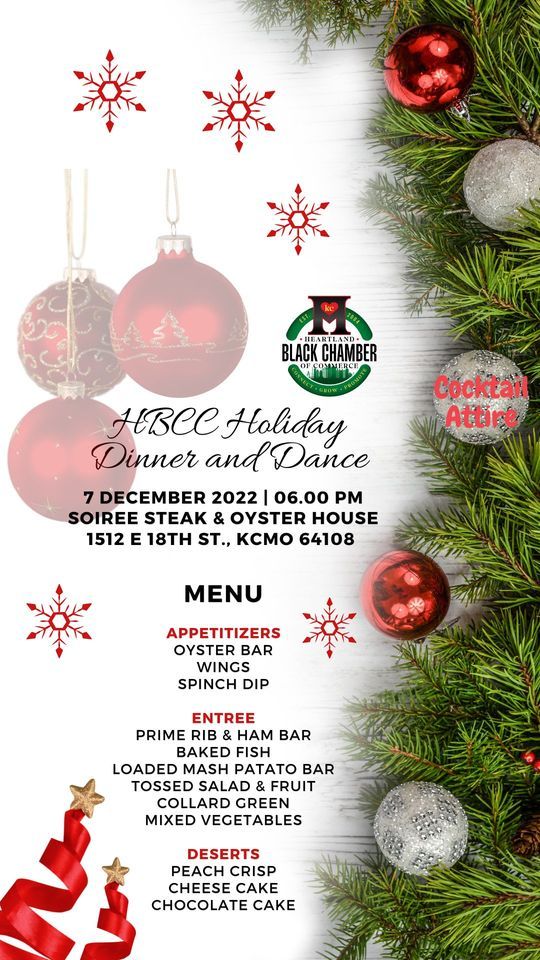 HBCC Holiday Dinner and Dancing, Soirée Steak & Oyster House, Kansas