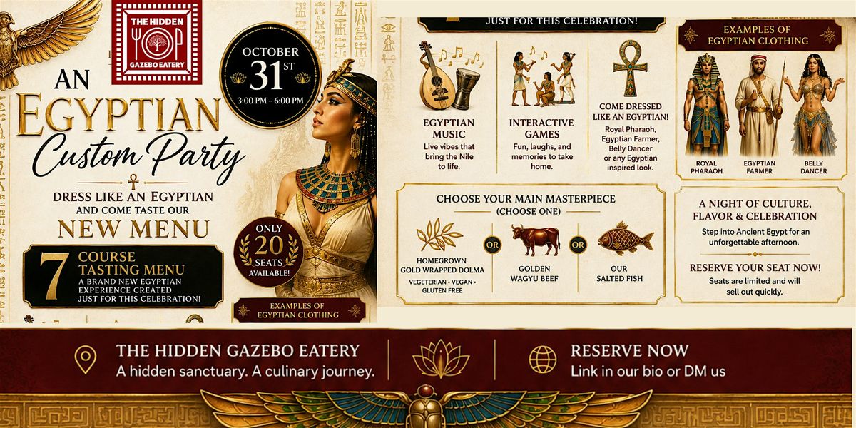 Egyptian Custom Party, The Hidden Gazebo Eatery, Lemon Grove, 31 ...