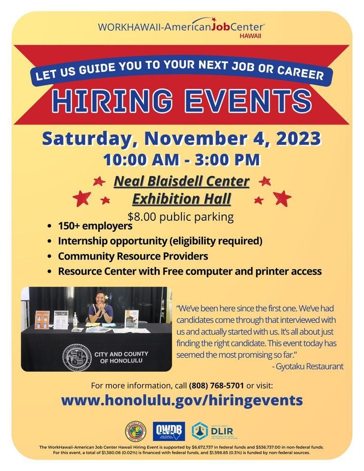 American Job Center Hiring Event , Neal S. Blaisdell Center, Honolulu