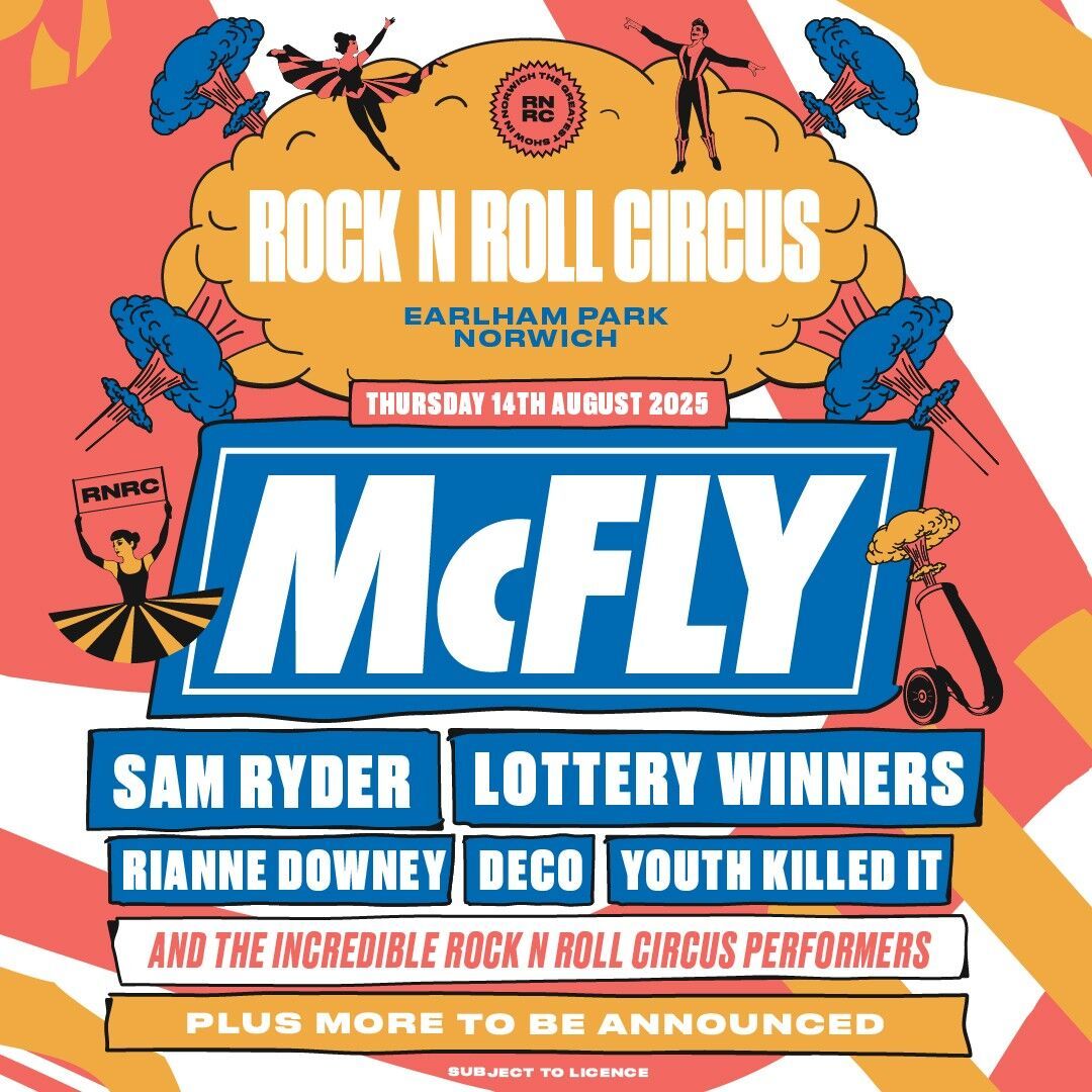 McFly - Rock N Roll Circus 2025 Norwich Tickets, 14 August | Event in Norwich | AllEvents