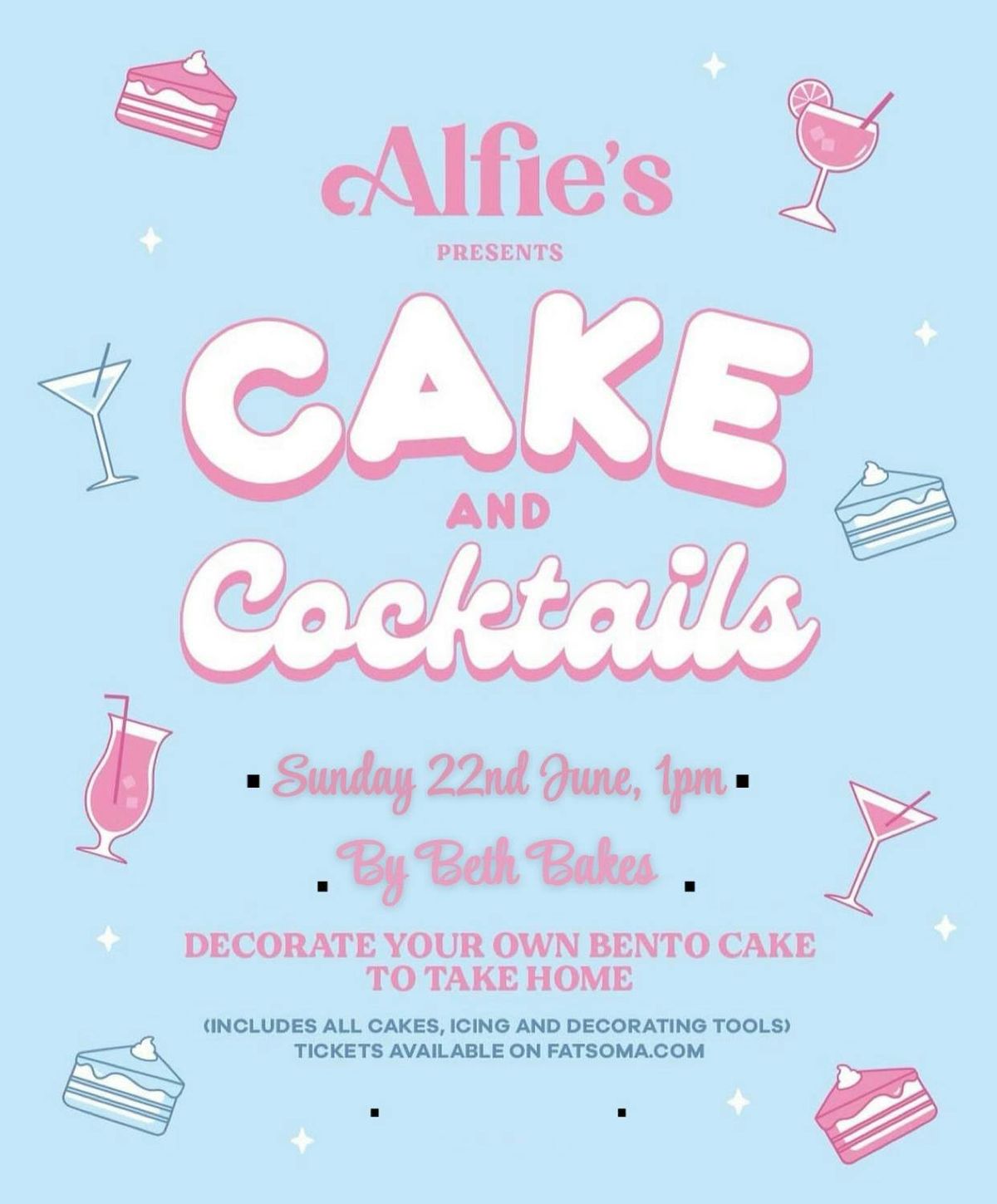 Cakes and cocktails- by Beth Bakes - Alfie’s Bar - Sunday 22nd June, 22 June | Event in Newcastle Upon Tyne