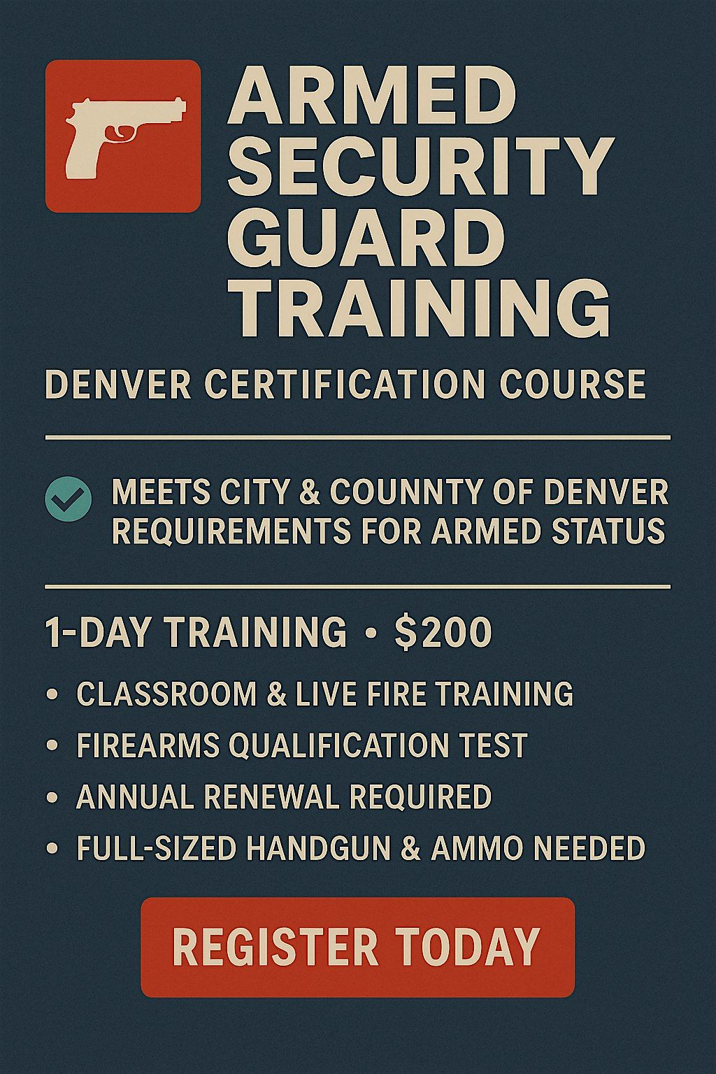 Denver Armed Security Guard Firearms Qualification, 29 December | Event in Denver | AllEvents