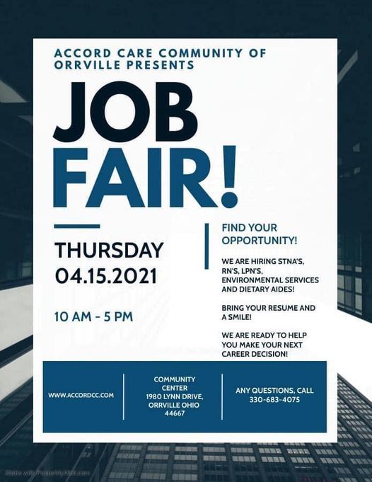 Job Fair! Accord Care Community, 1980 Lynn Dr, Orrville, OH 44667